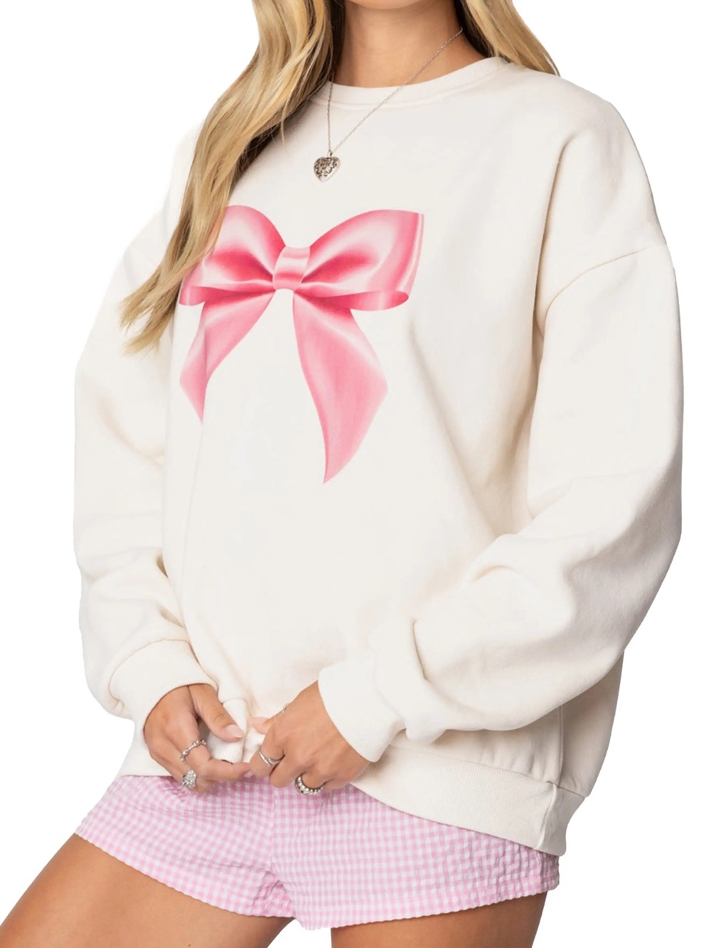 Edikted Women’s Cream Sweatshirt with Pink Bow Graphic